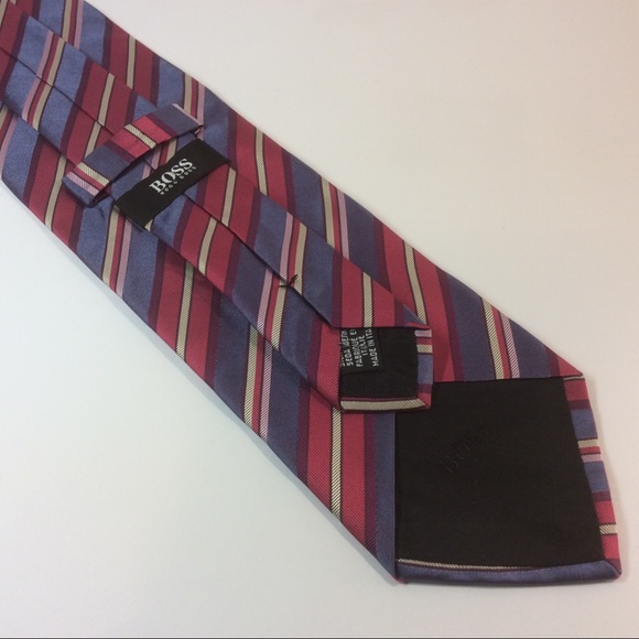 Hugo Boss Necktie Pink & Blue Stripe Silk Neck Tie - Picture 2 of 3